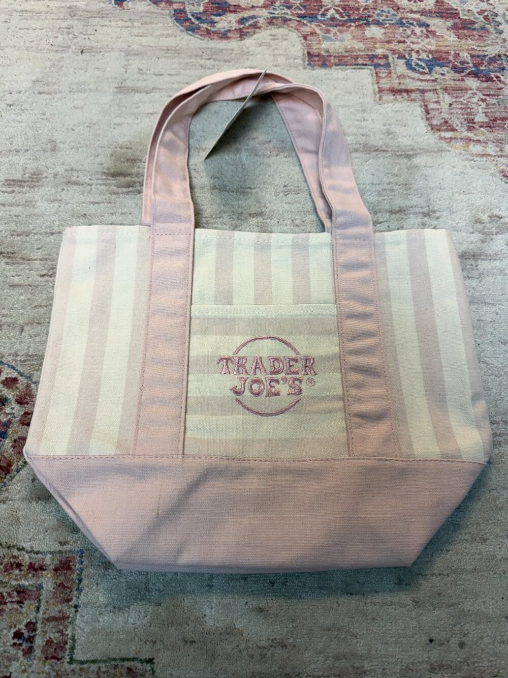 Trader Joe’s Striped Mini Canvas Pink Tote Bag -Brand New!!